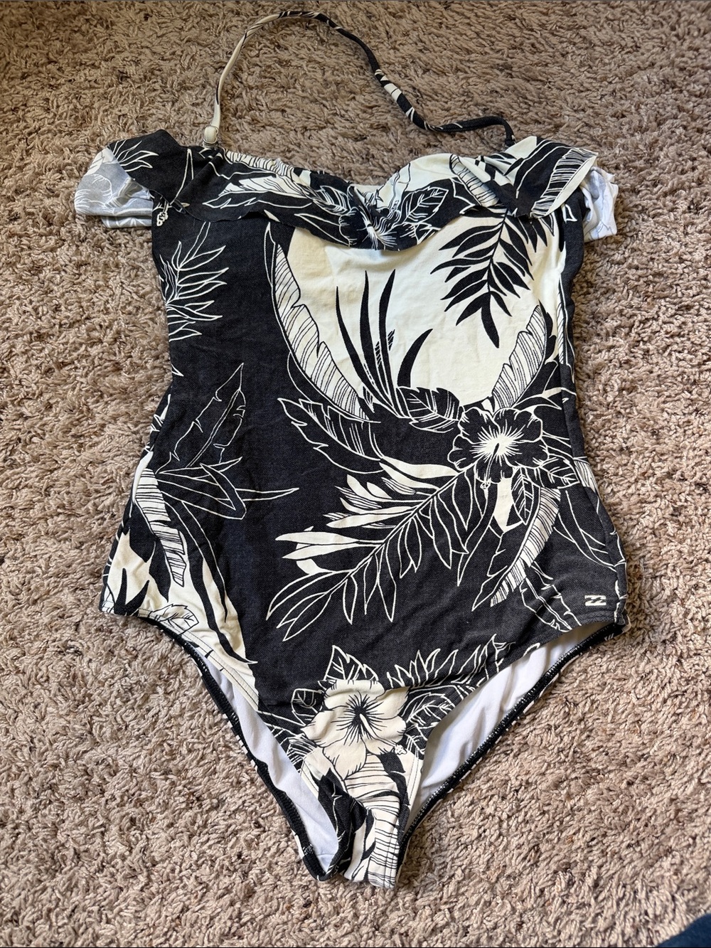 Billabong Black & White Floral Off-Shoulder One-Piece Swimsuit